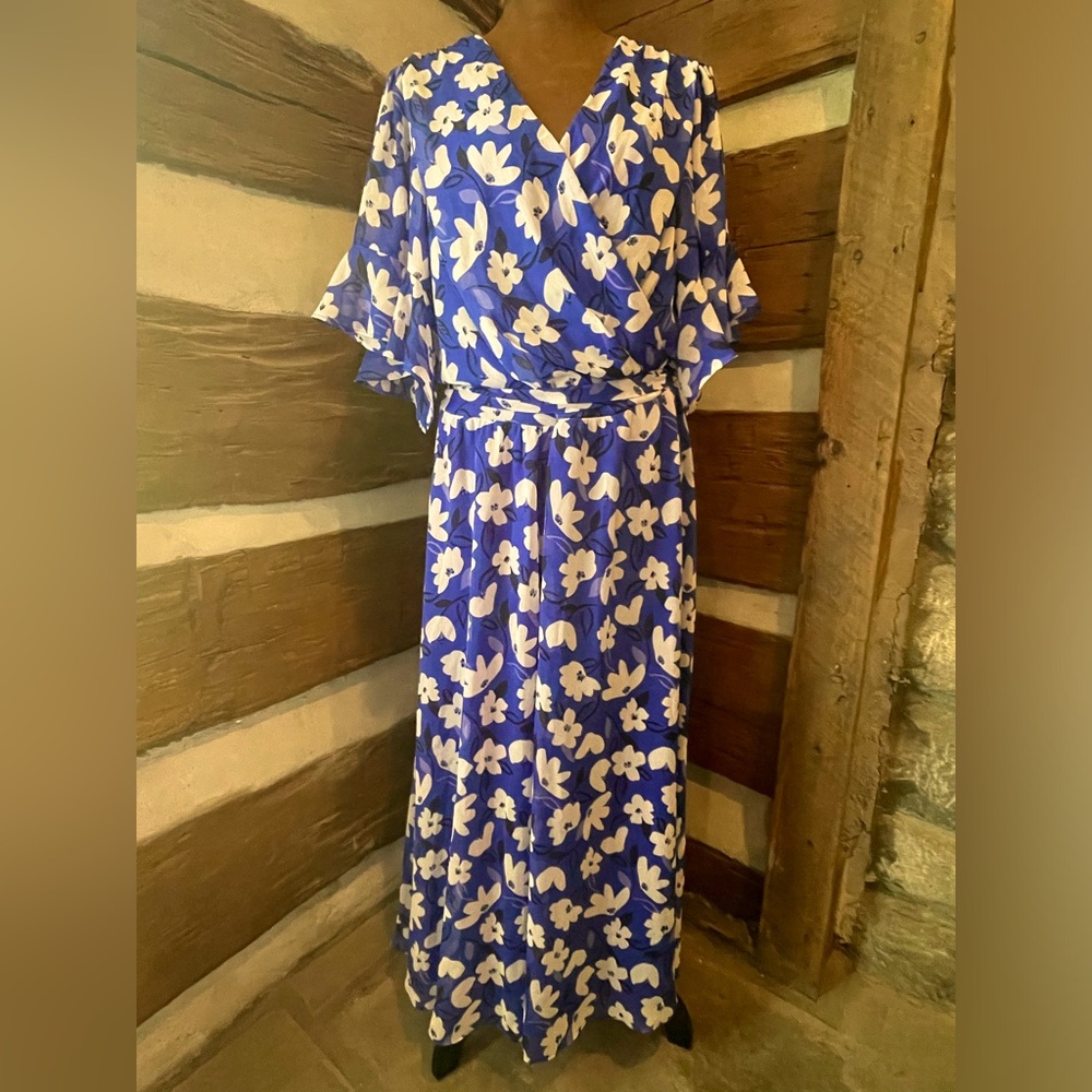 DKNY Blue and White Floral Maxi Dress